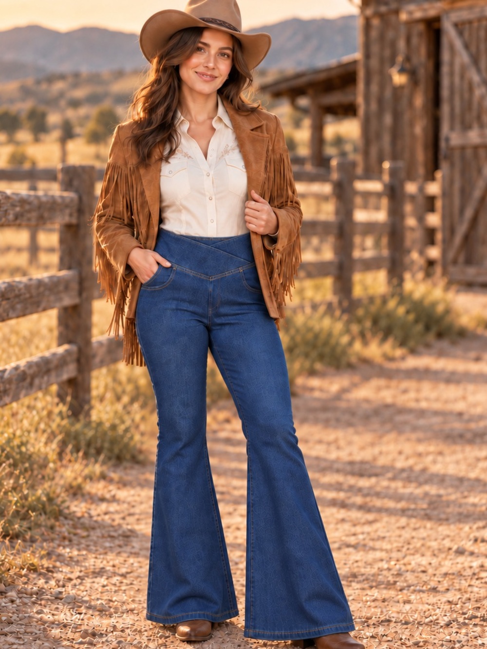 HALARA High-Rise Wide-Leg Flare Jeans in Deep Blue